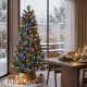 Glitzhome 6ft Pre-Lit Green Cashmere Slim Pine Artificial Christmas Tree with 250 Warm White and Multi-color Globe Lights, 9 function with Foot Pedal and Remote