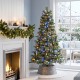 Glitzhome 6ft Pre-Lit Green Cashmere Slim Pine Artificial Christmas Tree with 250 Warm White and Multi-color Globe Lights, 9 function with Foot Pedal and Remote