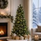 Glitzhome 6ft Pre-Lit Green Cashmere Slim Pine Artificial Christmas Tree with 250 Warm White and Multi-color Globe Lights, 9 function with Foot Pedal and Remote