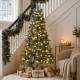 Glitzhome 6ft Pre-Lit Green Cashmere Slim Pine Artificial Christmas Tree with 250 Warm White and Multi-color Globe Lights, 9 function with Foot Pedal and Remote