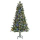 Glitzhome 6ft Pre-Lit Green Cashmere Slim Pine Artificial Christmas Tree with 250 Warm White and Multi-color Globe Lights, 9 function with Foot Pedal and Remote