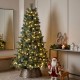 Glitzhome 6ft Pre-Lit Green Cashmere Slim Pine Artificial Christmas Tree with 250 Warm White and Multi-color Globe Lights, 9 function with Foot Pedal and Remote
