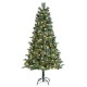 Glitzhome 6ft Pre-Lit Green Cashmere Slim Pine Artificial Christmas Tree with 250 Warm White and Multi-color Globe Lights, 9 function with Foot Pedal and Remote