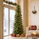 Glitzhome 9ft Pre-Lit Green Pencil Spruce Artificial Christmas Tree with 580 Warm White and Multi-color Lights, 9 Function with Remote,Simple Setup