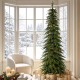 Glitzhome 9ft Pre-Lit Green Pencil Spruce Artificial Christmas Tree with 580 Warm White and Multi-color Lights, 9 Function with Remote,Simple Setup