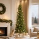 Glitzhome 9ft Pre-Lit Green Pencil Spruce Artificial Christmas Tree with 580 Warm White and Multi-color Lights, 9 Function with Remote,Simple Setup