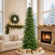Glitzhome 9ft Pre-Lit Green Pencil Spruce Artificial Christmas Tree with 580 Warm White and Multi-color Lights, 9 Function with Remote,Simple Setup