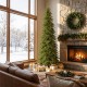 Glitzhome 11ft Pre-Lit Green Pencil Spruce Artificial Christmas Tree with 800 Warm White and Multi-color Lights, 9 Function with Remote,Simple Setup