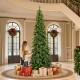 Glitzhome 11ft Pre-Lit Green Pencil Spruce Artificial Christmas Tree with 800 Warm White and Multi-color Lights, 9 Function with Remote,Simple Setup