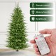 Glitzhome 6ft Pre-Lit Green Slim Fir Artificial Christmas Tree with 300 Warm White and Multi-Color Twinkling Lights, 10 Function with Foot Pedal and Remote