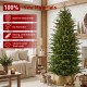 Glitzhome 6ft Pre-Lit Green Slim Fir Artificial Christmas Tree with 300 Warm White and Multi-Color Twinkling Lights, 10 Function with Foot Pedal and Remote