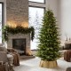 Glitzhome 6ft Pre-Lit Green Slim Fir Artificial Christmas Tree with 300 Warm White and Multi-Color Twinkling Lights, 10 Function with Foot Pedal and Remote