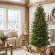 Glitzhome 6ft Pre-Lit Green Slim Fir Artificial Christmas Tree with 300 Warm White and Multi-Color Twinkling Lights, 10 Function with Foot Pedal and Remote
