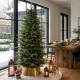 Glitzhome 6ft Pre-Lit Green Slim Fir Artificial Christmas Tree with 300 Warm White and Multi-Color Twinkling Lights, 10 Function with Foot Pedal and Remote