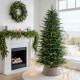 Glitzhome 6ft Pre-Lit Green Slim Fir Artificial Christmas Tree with 300 Warm White and Multi-Color Twinkling Lights, 10 Function with Foot Pedal and Remote