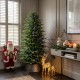 Glitzhome 6ft Pre-Lit Green Slim Fir Artificial Christmas Tree with 300 Warm White and Multi-Color Twinkling Lights, 10 Function with Foot Pedal and Remote
