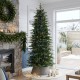 Glitzhome 7.5ft Pre-Lit Green Slim Fir Artificial Christmas Tree with 1400 Warm White and Multi-Color Chasing and Twinkling Lights, 9 Function with Foot Pedal and Remote