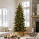 Glitzhome 7.5ft Pre-Lit Green Slim Fir Artificial Christmas Tree with 1400 Warm White and Multi-Color Chasing and Twinkling Lights, 9 Function with Foot Pedal and Remote