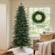 Glitzhome 7.5ft Pre-Lit Green Slim Fir Artificial Christmas Tree with 1400 Warm White and Multi-Color Chasing and Twinkling Lights, 9 Function with Foot Pedal and Remote