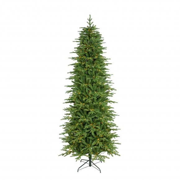 Glitzhome 9ft Pre-Lit Green Slim Fir Artificial Christmas Tree with 1850 Warm White and Multi-Color Chasing and Twinkling Lights, 9 Function with Foot Pedal and Remote