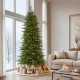 Glitzhome 9ft Pre-Lit Green Slim Fir Artificial Christmas Tree with 1850 Warm White and Multi-Color Chasing and Twinkling Lights, 9 Function with Foot Pedal and Remote