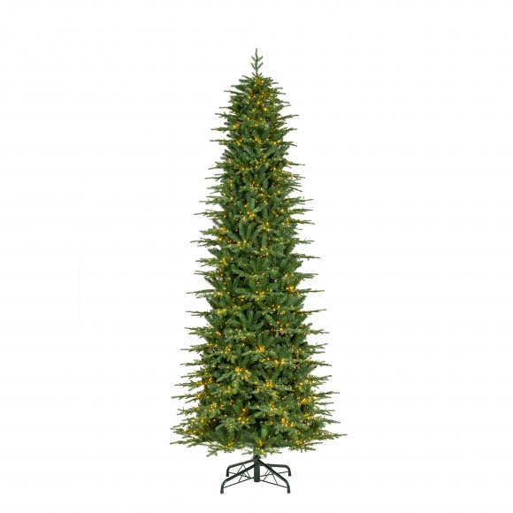Glitzhome 11ft Pre-Lit Green Slim Fir Artificial Christmas Tree with 2700 Warm White and Multi-Color Chasing and Twinkling Lights, 9 Function with Foot Pedal and Remote