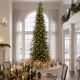 Glitzhome 15ft Pre-Lit Green Pencil Spruce Artificial Christmas Tree with 1500 Warm White and Multi-color Lights, 9 Function with Remote, Simple Setup