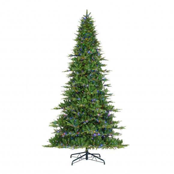 Glitzhome 11ft Pre-Lit Green Full Fir Artificial Christmas Tree with 3150 Warm White and Multi-Color Chasing and Twinkling Lights, 9 Function with Foot Pedal and Remote, Simple Setup