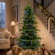 Glitzhome 7.5ft Pre-Lit Green Full Fir Artificial Christmas Tree with 550 Warm White and Multi-Color C4 Strawberry Lights, 9 Function with Foot Pedal