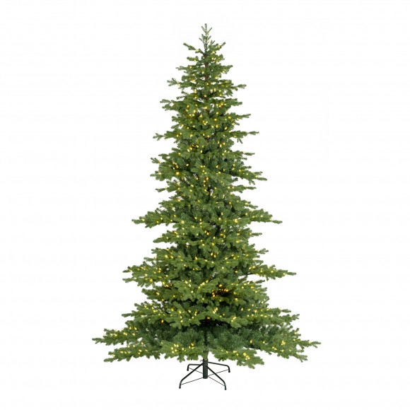 Glitzhome 9ft Pre-Lit Green Full Fir Artificial Christmas Tree with 900 Warm White and Multi-Color C4 Strawberry Lights, 9 Function with Foot Pedal,Simple Setup