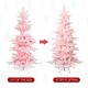 Glitzhome 6ft Deluxe Pre-Lit Pink Flocked Slim Fir Artificial Christmas Tree with 260 Warm White /Multi-color Lights, 9 Function with Foot Pedal