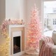 Glitzhome 6ft Deluxe Pre-Lit Pink Flocked Slim Fir Artificial Christmas Tree with 260 Warm White /Multi-color Lights, 9 Function with Foot Pedal