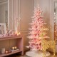 Glitzhome 6ft Deluxe Pre-Lit Pink Flocked Slim Fir Artificial Christmas Tree with 260 Warm White /Multi-color Lights, 9 Function with Foot Pedal