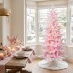 Glitzhome 6ft Deluxe Pre-Lit Pink Flocked Slim Fir Artificial Christmas Tree with 260 Warm White /Multi-color Lights, 9 Function with Foot Pedal
