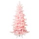 Glitzhome 6ft Deluxe Pre-Lit Pink Flocked Slim Fir Artificial Christmas Tree with 260 Warm White /Multi-color Lights, 9 Function with Foot Pedal