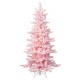 Glitzhome 6ft Deluxe Pre-Lit Pink Flocked Slim Fir Artificial Christmas Tree with 260 Warm White /Multi-color Lights, 9 Function with Foot Pedal