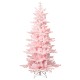 Glitzhome 6ft Deluxe Pre-Lit Pink Flocked Slim Fir Artificial Christmas Tree with 260 Warm White /Multi-color Lights, 9 Function with Foot Pedal