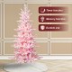 Glitzhome 6ft Deluxe Pre-Lit Pink Flocked Slim Fir Artificial Christmas Tree with 260 Warm White /Multi-color Lights, 9 Function with Foot Pedal