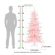 Glitzhome 6ft Deluxe Pre-Lit Pink Flocked Slim Fir Artificial Christmas Tree with 260 Warm White /Multi-color Lights, 9 Function with Foot Pedal