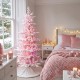 Glitzhome 6ft Deluxe Pre-Lit Pink Flocked Slim Fir Artificial Christmas Tree with 260 Warm White /Multi-color Lights, 9 Function with Foot Pedal