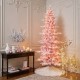 Glitzhome 7.5ft Deluxe Pre-Lit Pink Flocked Slim Fir Artificial Christmas Tree with 360 Warm White /Multi-color Lights, 9 Function with Foot Pedal