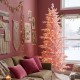 Glitzhome 7.5ft Deluxe Pre-Lit Pink Flocked Slim Fir Artificial Christmas Tree with 360 Warm White /Multi-color Lights, 9 Function with Foot Pedal