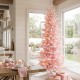 Glitzhome 7.5ft Deluxe Pre-Lit Pink Flocked Slim Fir Artificial Christmas Tree with 360 Warm White /Multi-color Lights, 9 Function with Foot Pedal