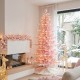 Glitzhome 7.5ft Deluxe Pre-Lit Pink Flocked Slim Fir Artificial Christmas Tree with 360 Warm White /Multi-color Lights, 9 Function with Foot Pedal
