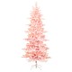 Glitzhome 7.5ft Deluxe Pre-Lit Pink Flocked Slim Fir Artificial Christmas Tree with 360 Warm White /Multi-color Lights, 9 Function with Foot Pedal