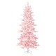 Glitzhome 7.5ft Deluxe Pre-Lit Pink Flocked Slim Fir Artificial Christmas Tree with 360 Warm White /Multi-color Lights, 9 Function with Foot Pedal