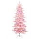 Glitzhome 7.5ft Deluxe Pre-Lit Pink Flocked Slim Fir Artificial Christmas Tree with 360 Warm White /Multi-color Lights, 9 Function with Foot Pedal