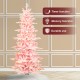 Glitzhome 7.5ft Deluxe Pre-Lit Pink Flocked Slim Fir Artificial Christmas Tree with 360 Warm White /Multi-color Lights, 9 Function with Foot Pedal
