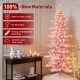 Glitzhome 7.5ft Deluxe Pre-Lit Pink Flocked Slim Fir Artificial Christmas Tree with 360 Warm White /Multi-color Lights, 9 Function with Foot Pedal