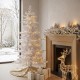 Glitzhome 6ft Deluxe Pre-Lit White Flocked Slim Fir Artificial Christmas Tree with 260 Warm White /Multi-color Lights, 9 Function with Foot Pedal